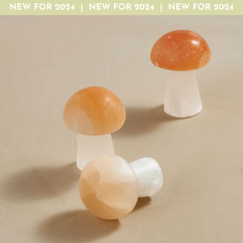 Selenite Mushroom Large with Peach Cap