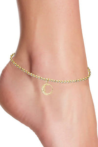 Moon Charm & 14k Gold Plated Beaded Anklet
