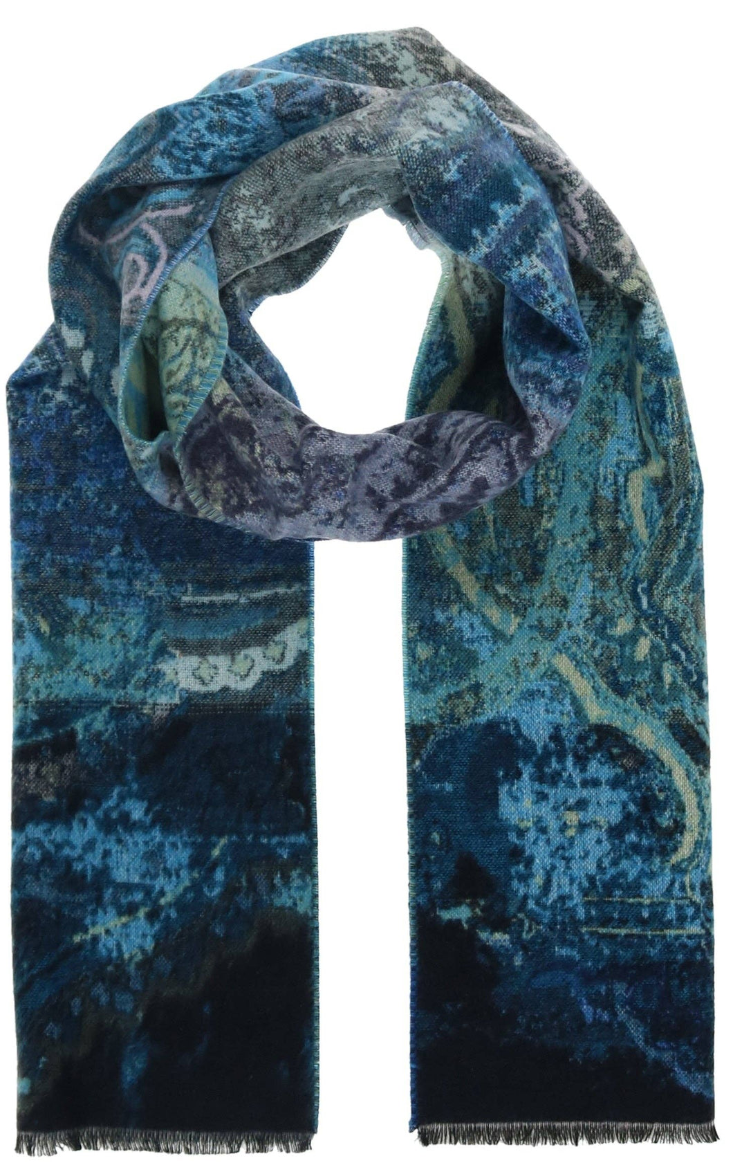 Distressed Paisley Recycled Cotton Cashmink Scarf: Navy