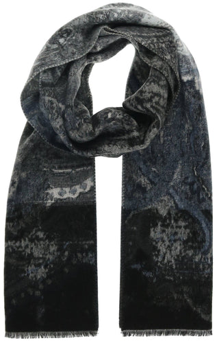 Distressed Paisley Recycled Cotton Cashmink Scarf: Black