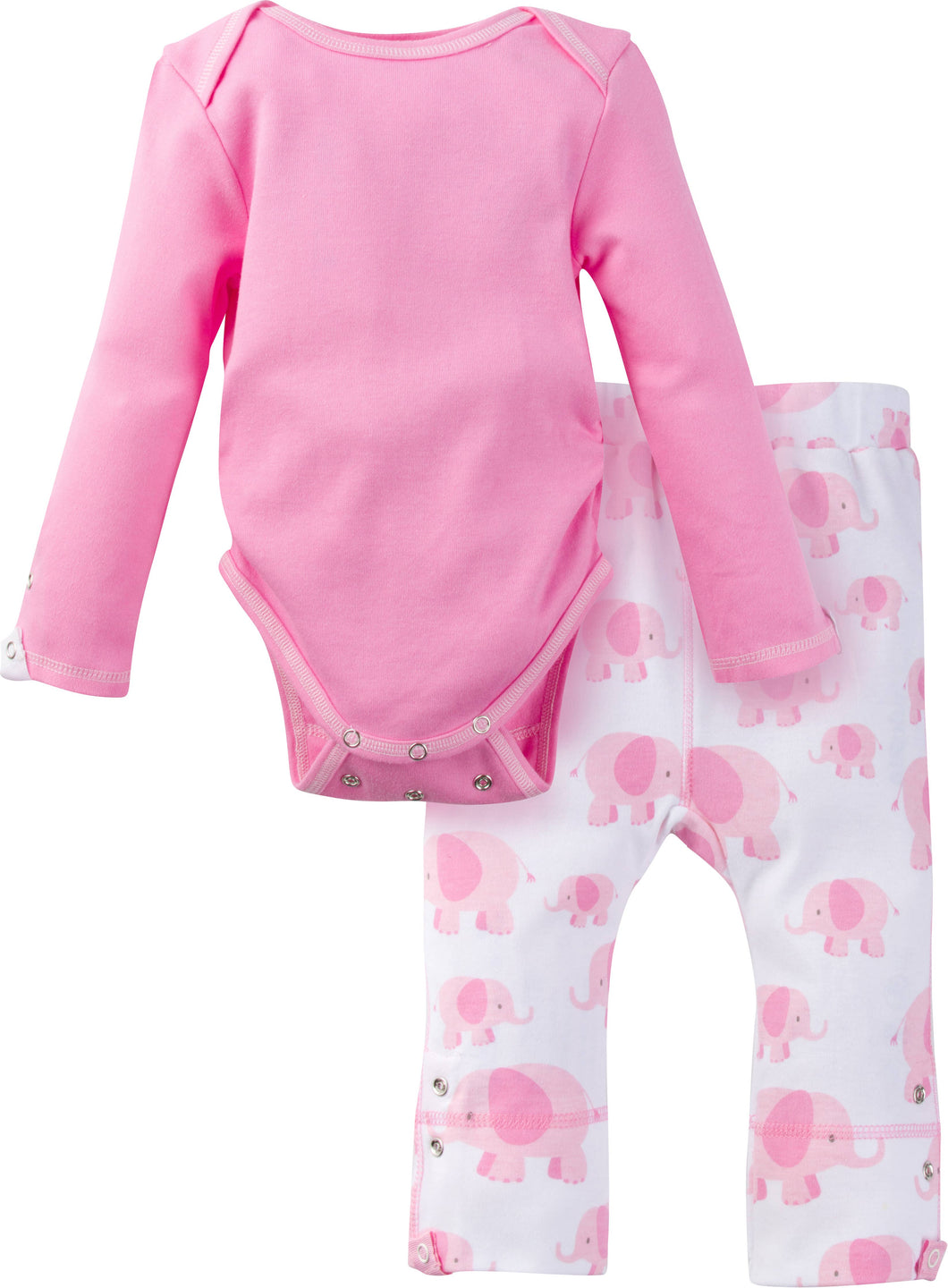 Pink Bodysuit and Pink Elephant Pant Outfit - Long Sleeve