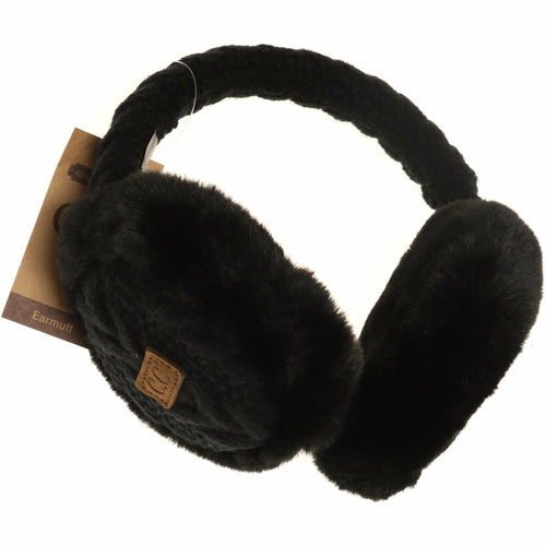 Cable Knit Faux Fur Earmuff EM3661: Black