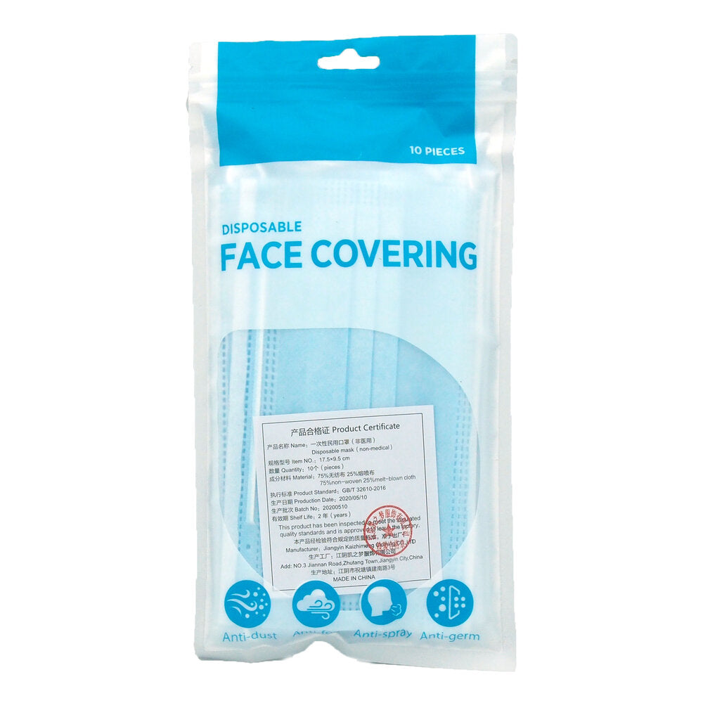 Pack of ten disposable face masks