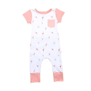 Short Sleeve baby romper onesie Flamingo