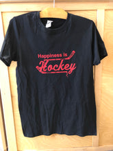 Load image into Gallery viewer, Happiness is Hockey Black T shirt