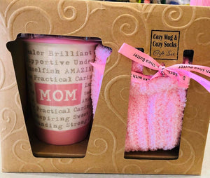 Mom tall ceramic coffee Cup with lid and cozy socks gift set
