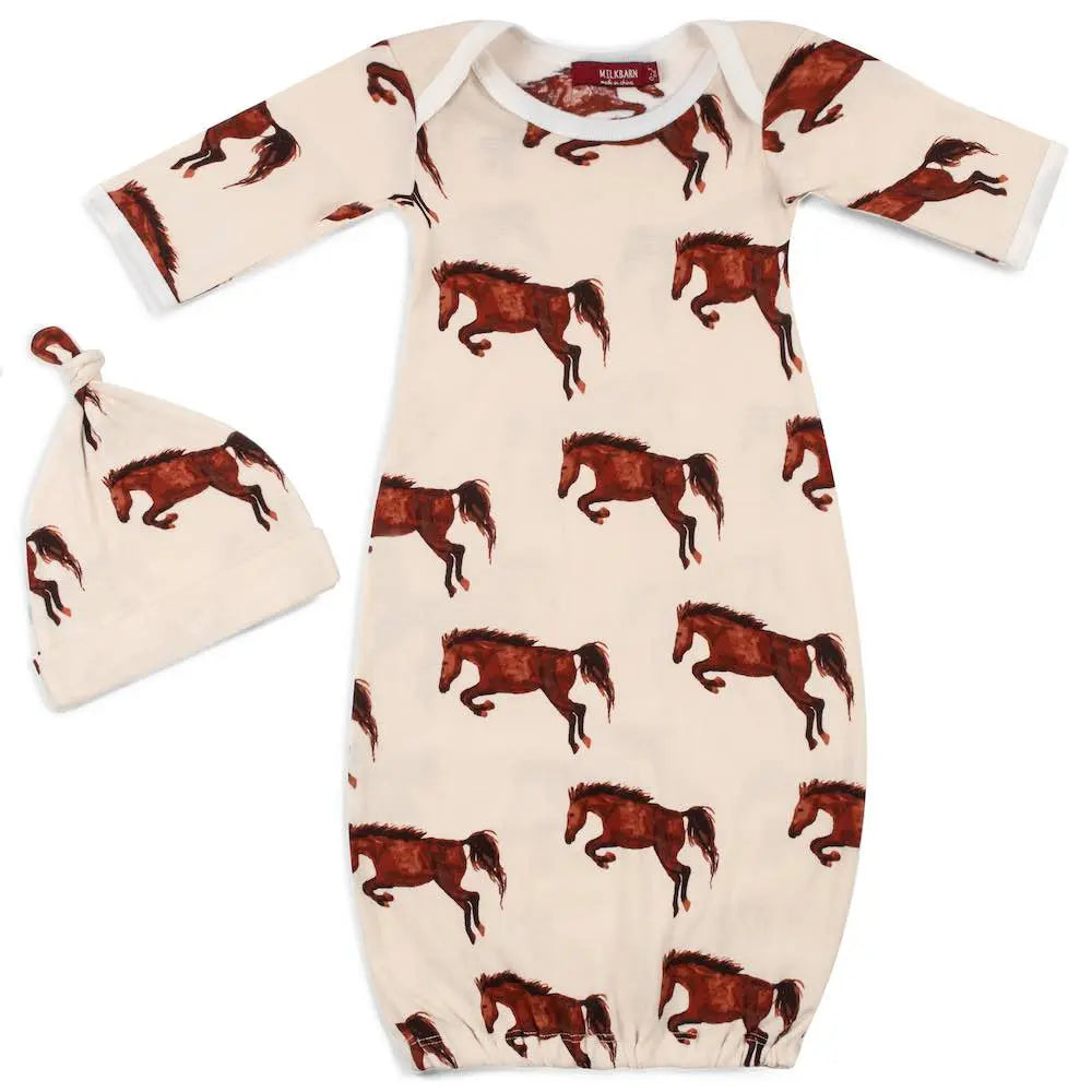 organic newborn gown & hat horse